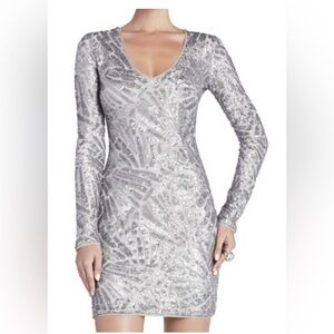 BCBGMaxAzria Silver Long Sleeve Dress